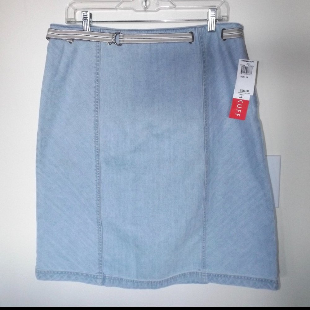 French Cuff Skirt, Light Blue Wash Denim, A line Design, Size 12